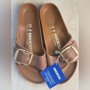 Birkenstock Tan Sandals with Gold Buckles
